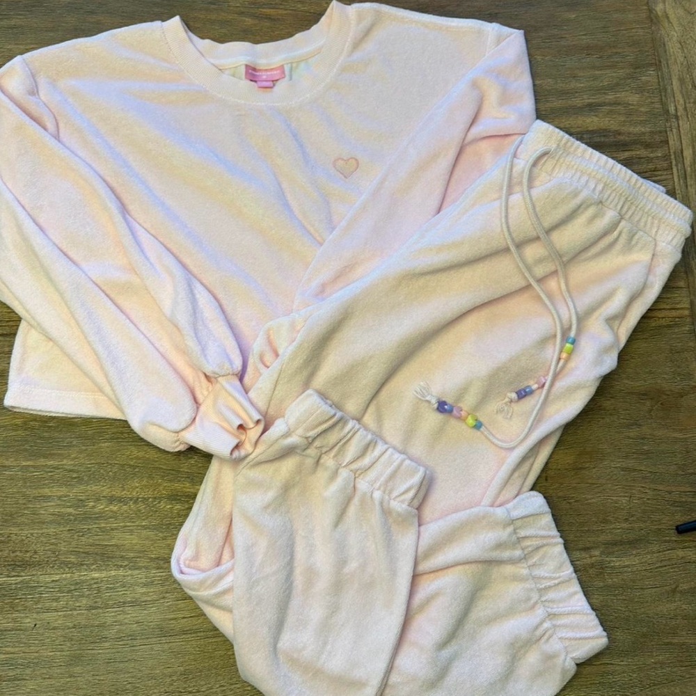 Stoney Clover Lane Pink Terry Cloth 2-Piece Jogger Set | Size Medium